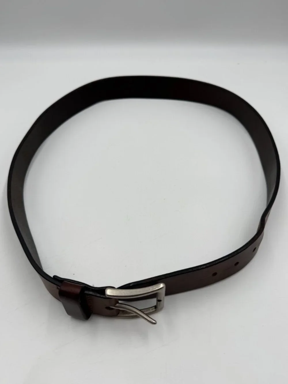 Bison Brown Leather Belt Size 38 Silver Buckle 1 3/8